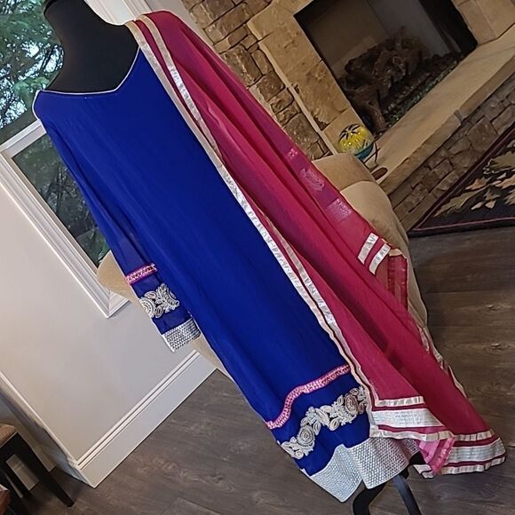 Homemade Indian Blue and Pink Dress with Silver Tassels - Picture 5 of 11